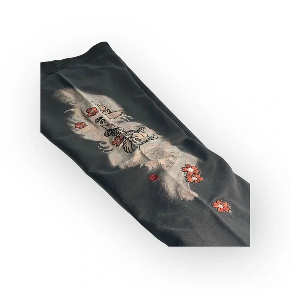 Vintage Y2K: Lucky 𓆝 Asian Koi Floral Embroidered Sweatpants 𓆝 Faded Black 𓆝 M